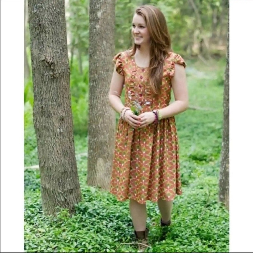 Matilda Jane Character Counts Lucy Floral Dress Orange Gold Ruffled size small